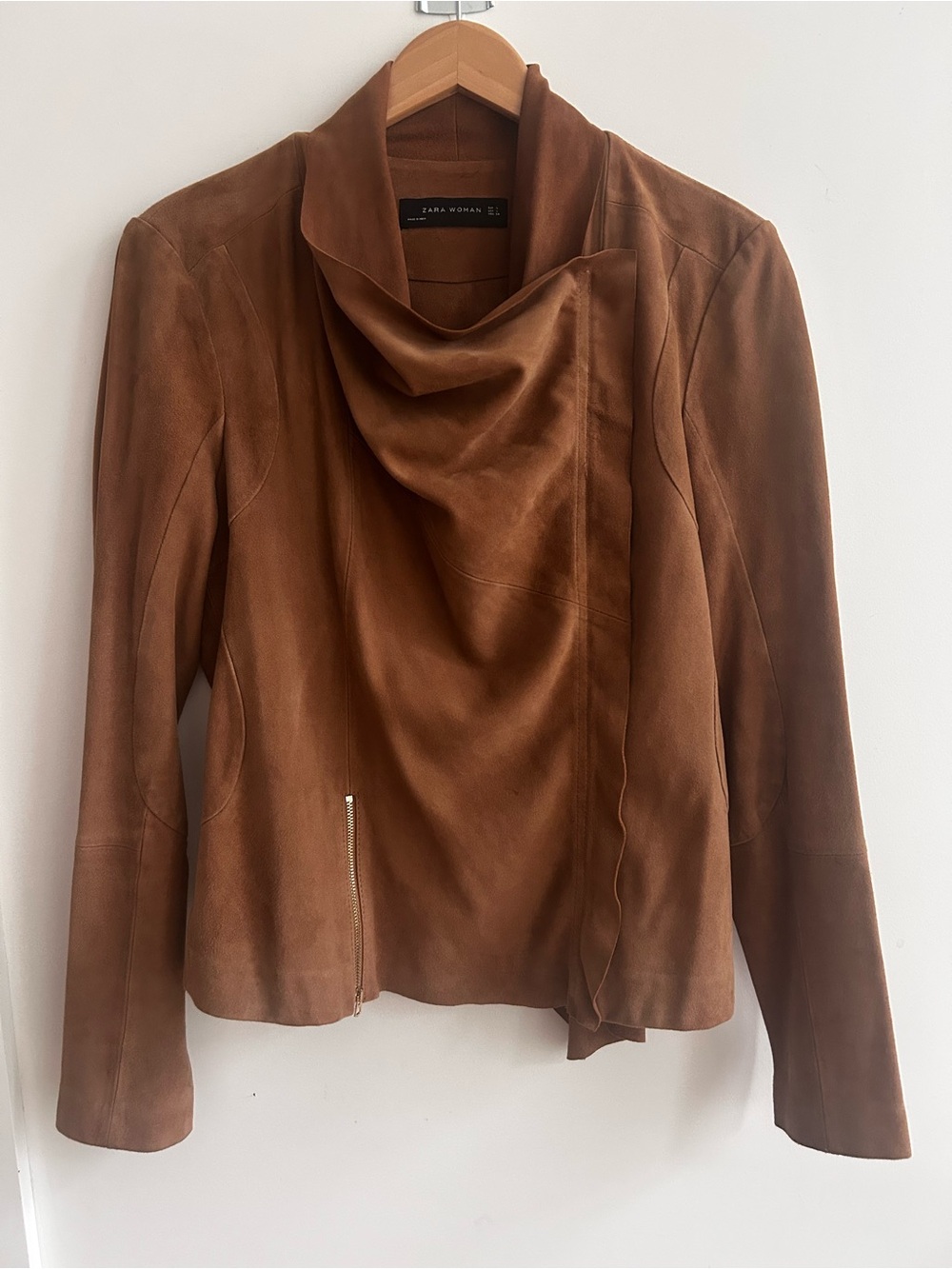 Zara Tan Suede Asymmetrical Jacket, M (L)